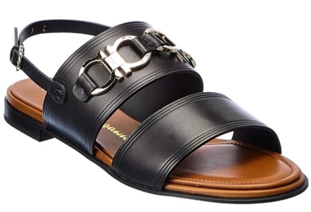 Salvatore Ferragamo Chaim 10 Black Leather Sandals Womens Size 10 Neutral Comfy